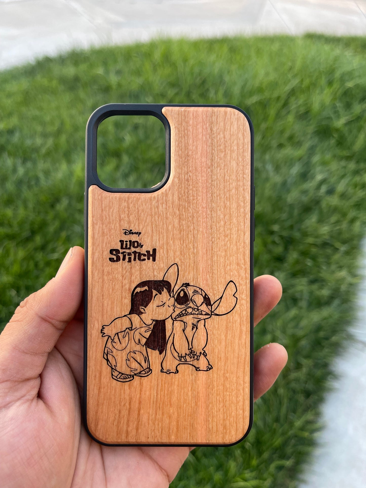 Cherry wood case for iphone 12-17 laser engraved