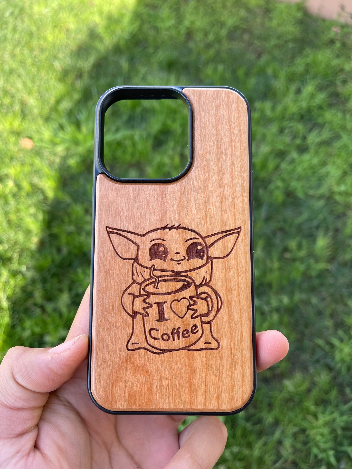 Cherry wood case for iphone 12-17 laser engraved