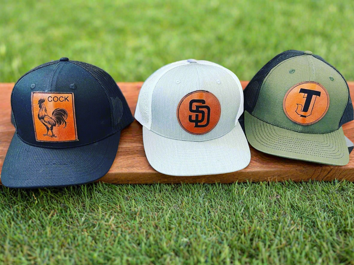 Custom Leather Patch Hat, Snapback Trucker, Personalized Logo, Richardson 112