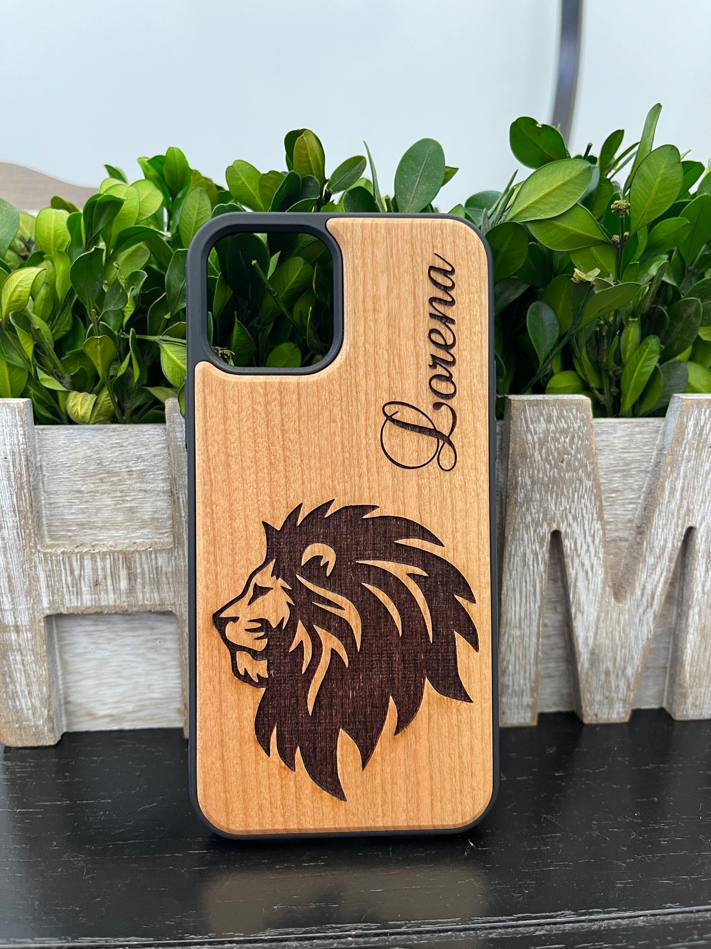 Cherry wood case for iphone 12-17 laser engraved