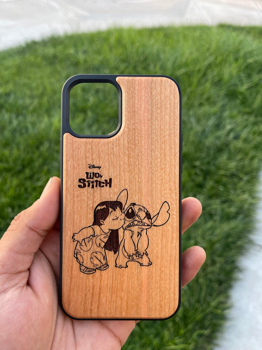 Cherry wood case for iphone 12-17 laser engraved