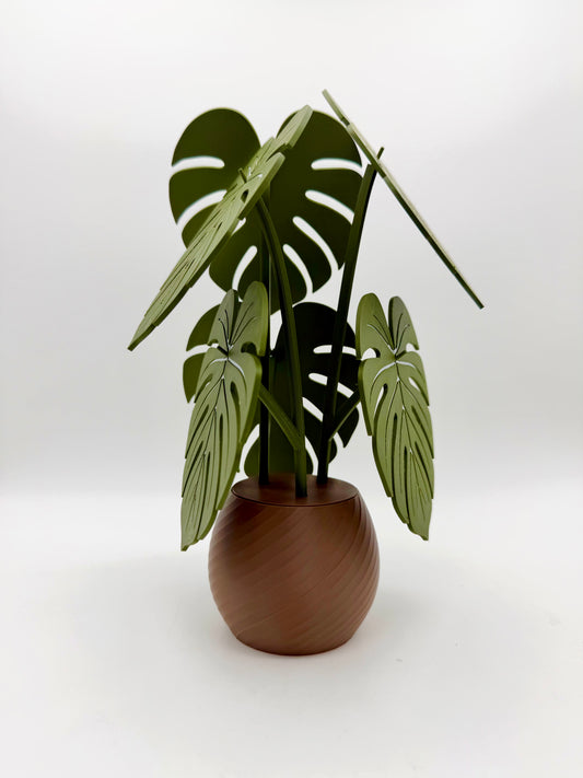 3D Printed Monstera Plant in Swirl Pot Coaster leaves