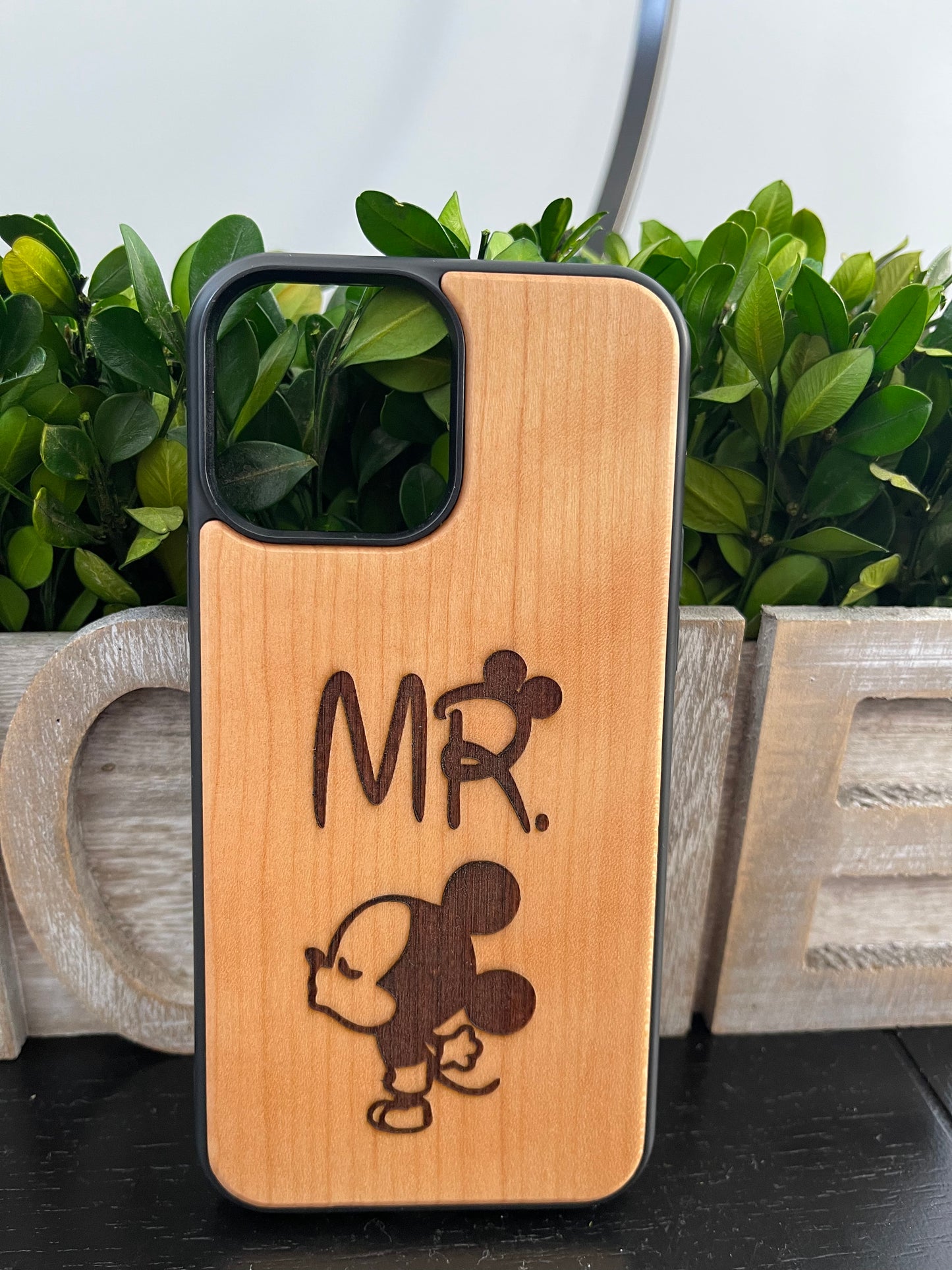 Cherry wood case for iphone laser engraved