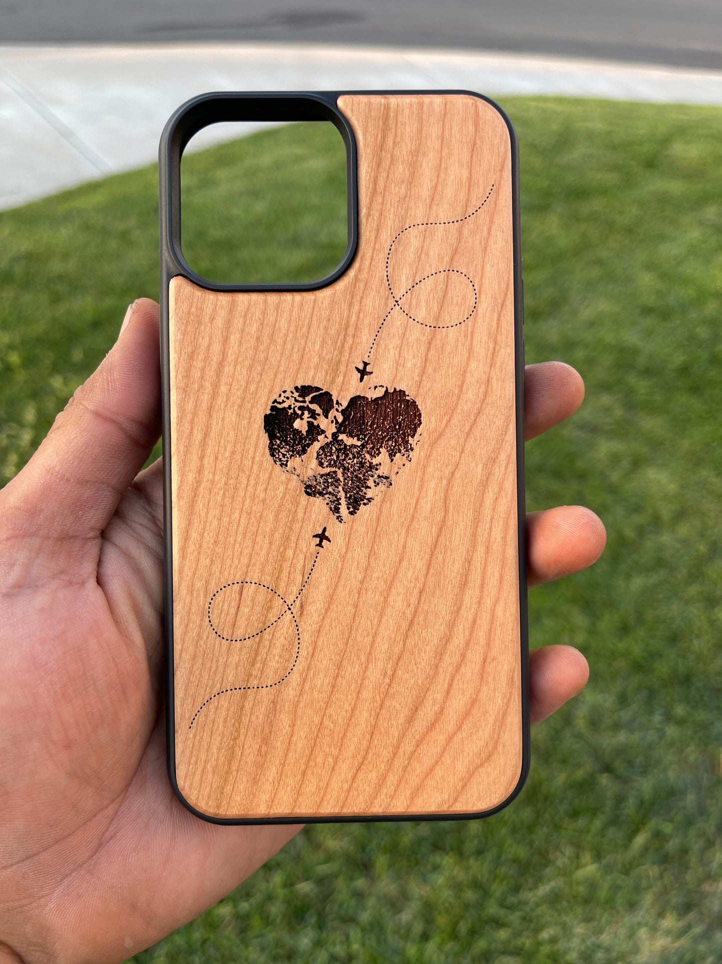 Cherry wood case for iphone laser engraved