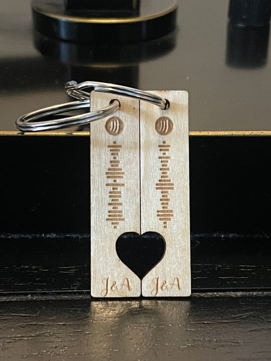 wood keychain with initials and spotify music code